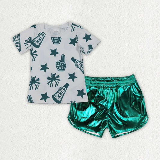 Cheer Tee Leather Shorts Set