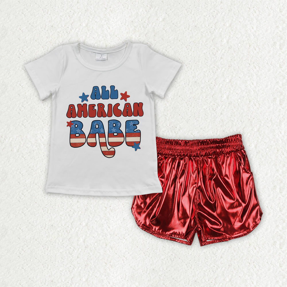 american babe tee red leather shorts set