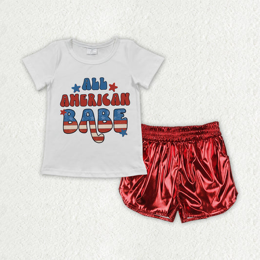 american babe tee red leather shorts set