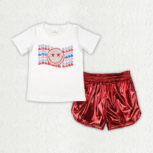 american babe tee red leather shorts set