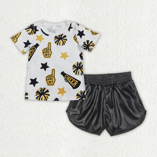 Cheer Tee Leather Shorts Set