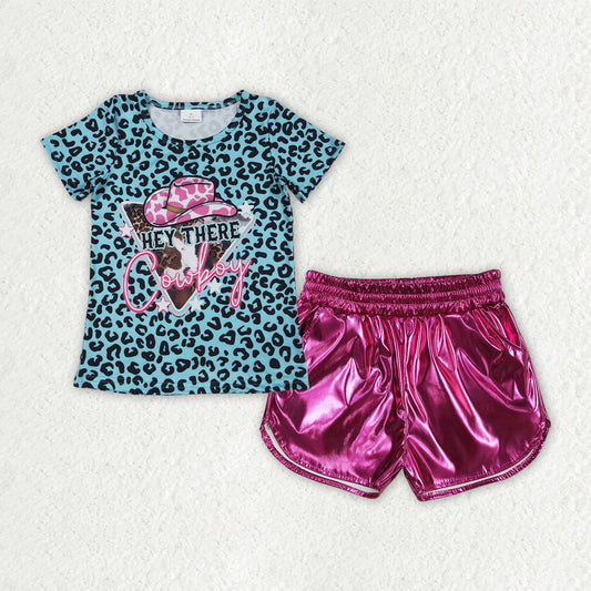 Cowboy Leopard Tee Leather Shorts Set