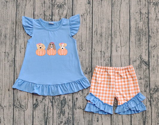 Pre order puppy pumpkin print shorts set