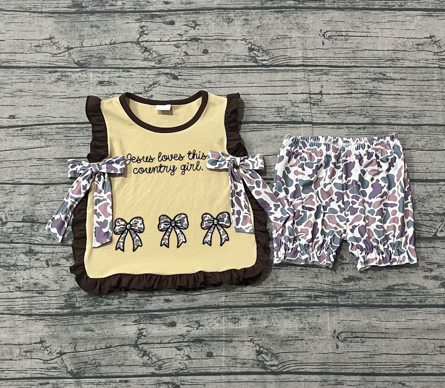 Pre order jesus loves this country girl camo girl bloomer set (do embroidery)