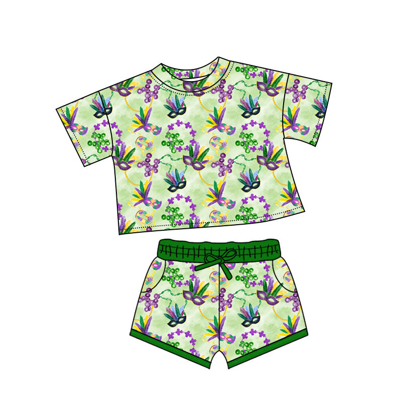 pre order mardi gras girl shorts set