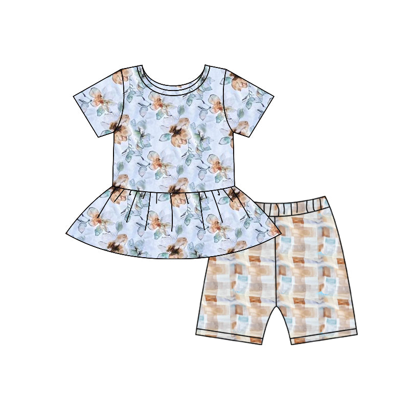 pre order floral checkered girl shorts set