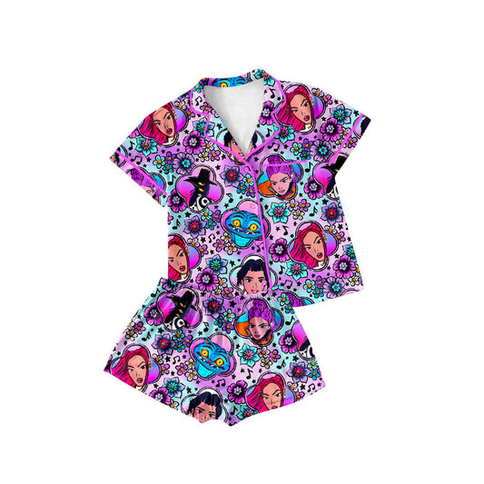 pre order k-pop button down shorts pajama set