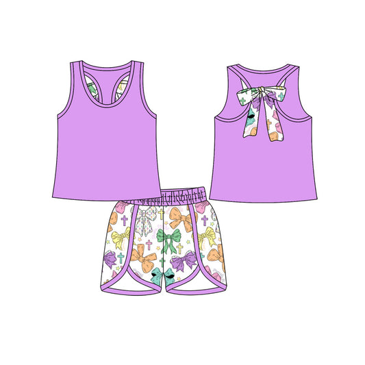 pre order coquette print purple girl shorts set