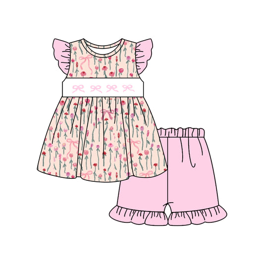 pre order pink bow flower shorts set