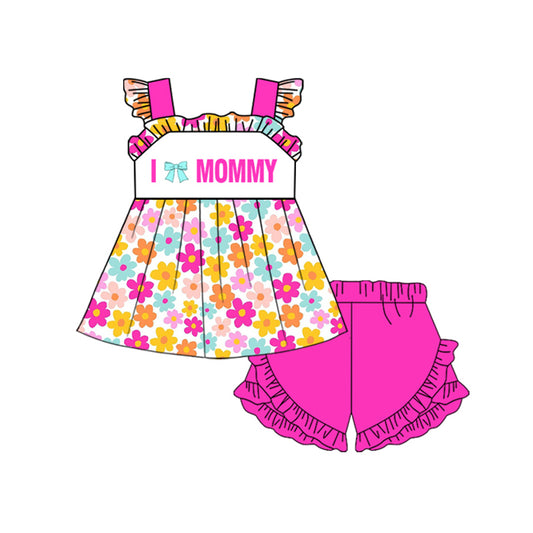 pre order floral i love mommy shorts set