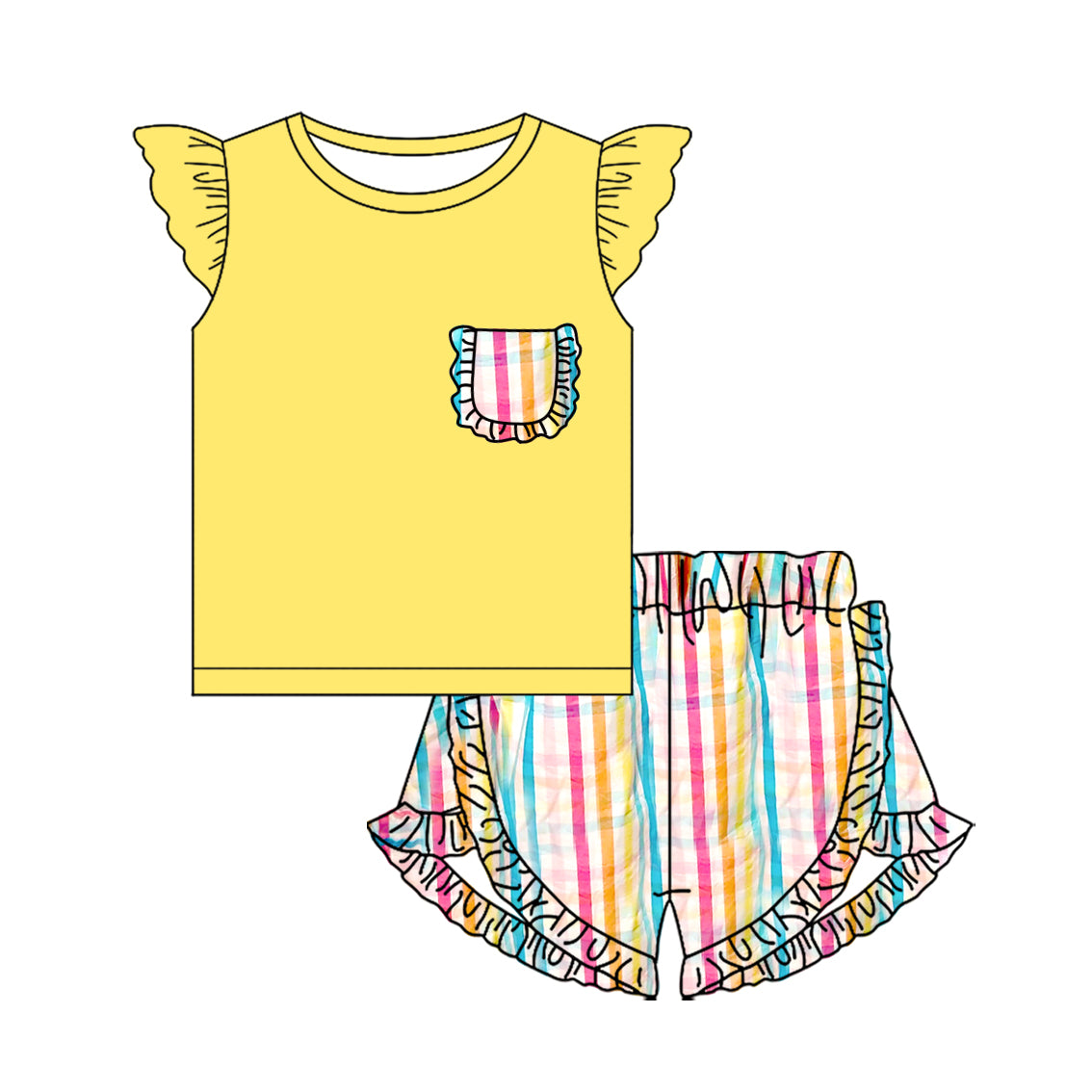 pre order rainbow stripes girl shorts set