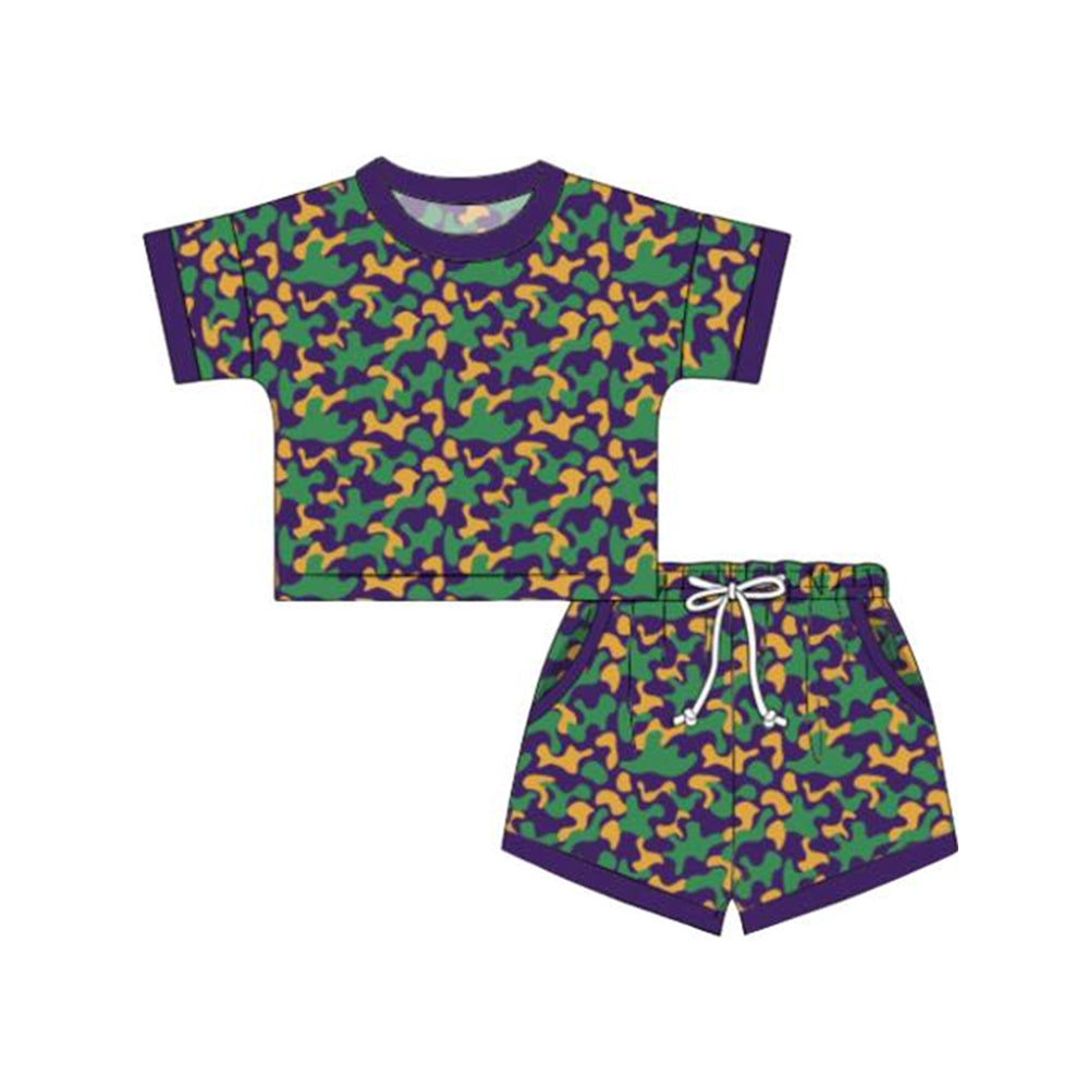 pre order mardi gras camo shorts set
