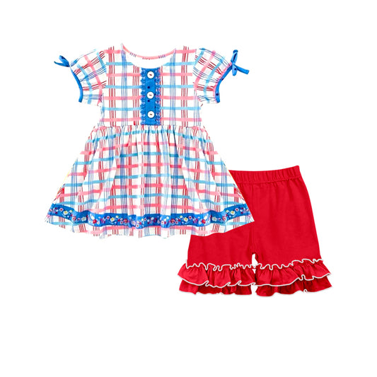 pre order 4th of july red blue white plaid girl shorts set