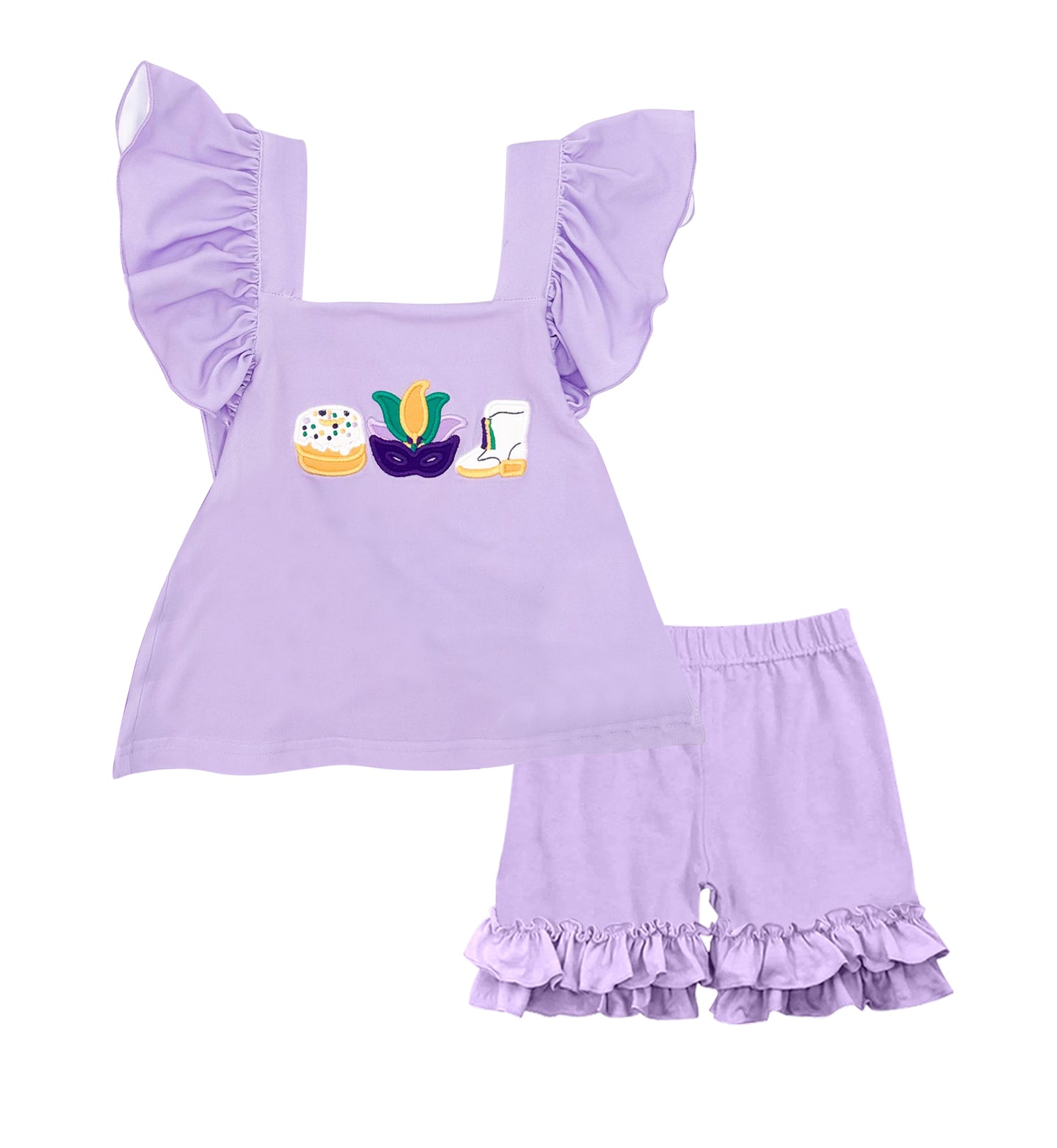 pre order mardi gras purple shorts set