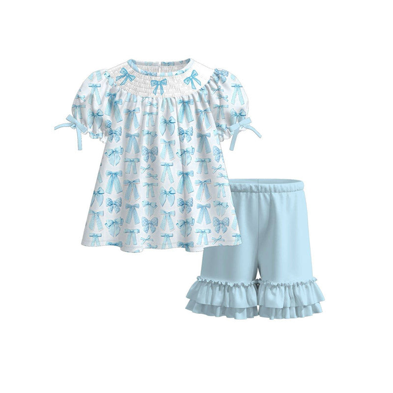 pre order blue bow shorts set