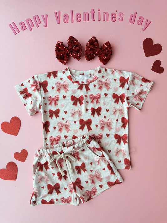pre order red bow shorts set