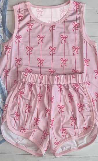 pre order stripes pink bow tank shorts set