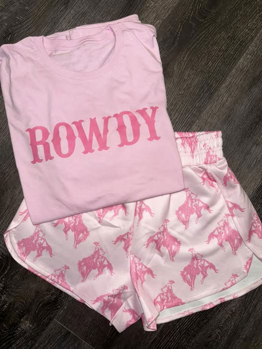 pre order pink rodeo girl shorts set