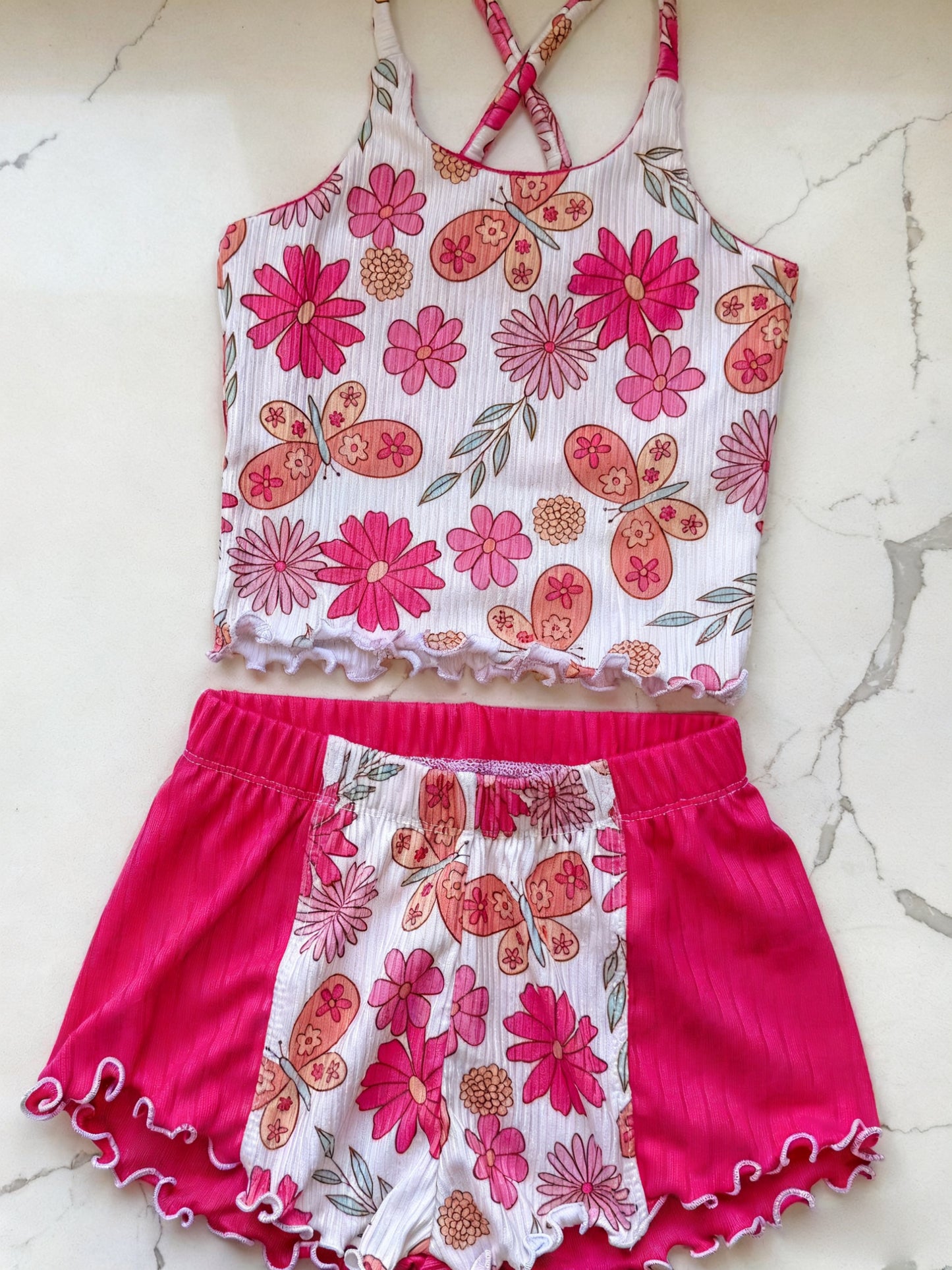 pre order flower halter shorts set