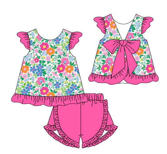 pre order floral ruffle shorts set