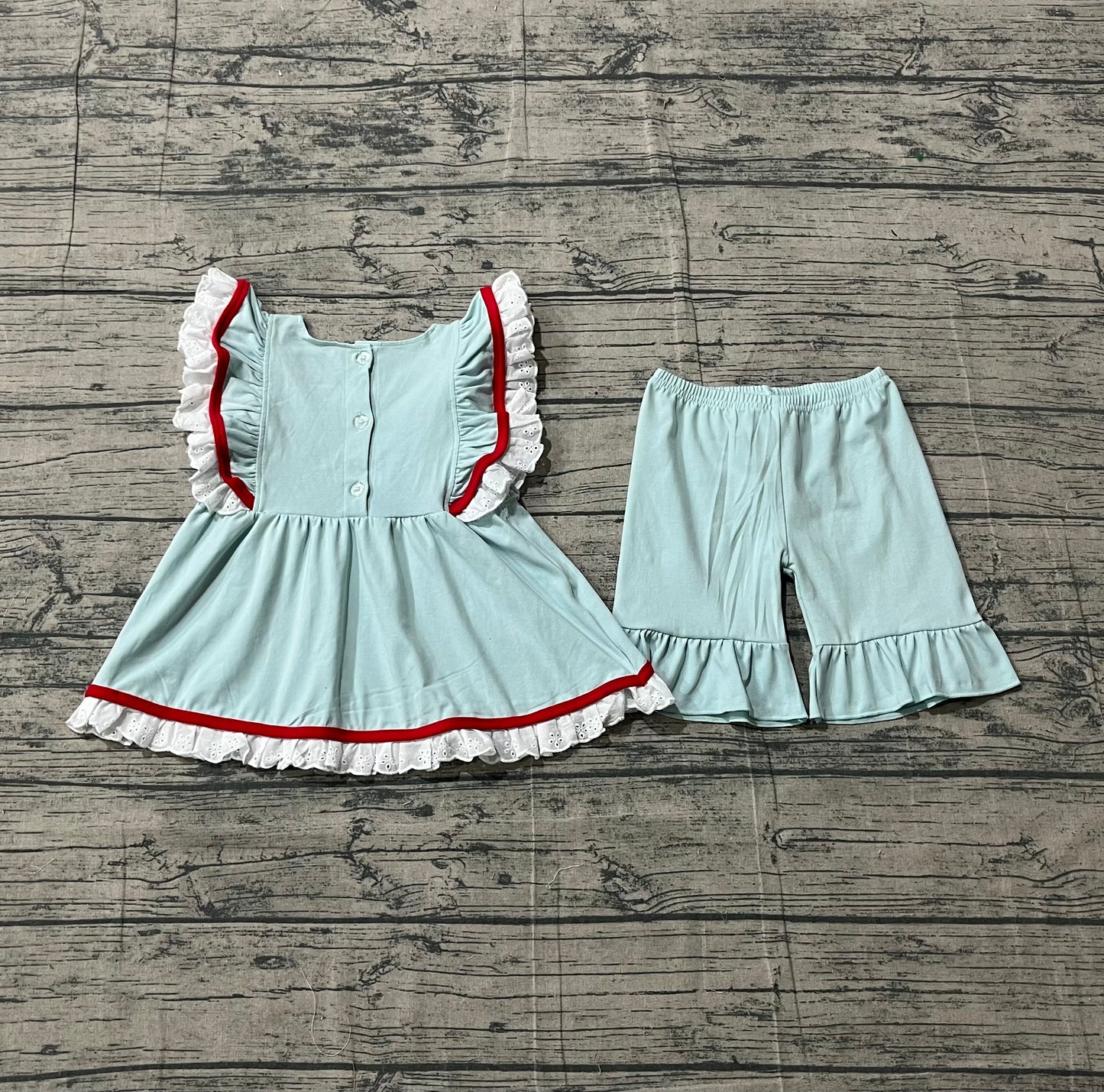 pre order USA flag ruffle shorts set