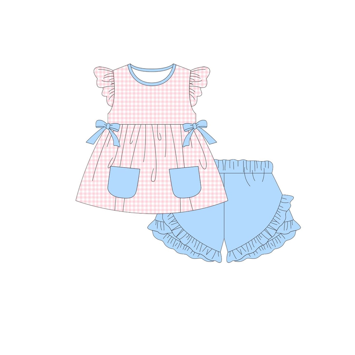 pre order pink gingham ruffle shorts set