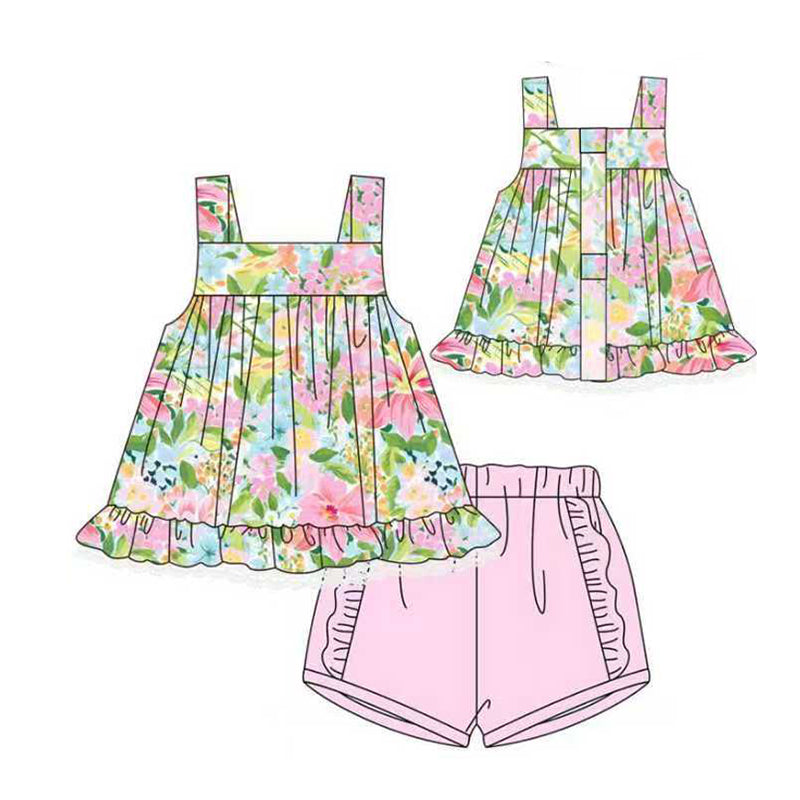 pre order summer flower tank shorts set