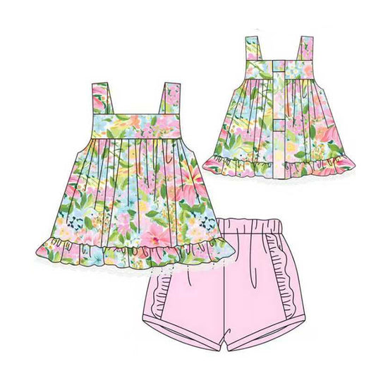 pre order summer flower tank shorts set