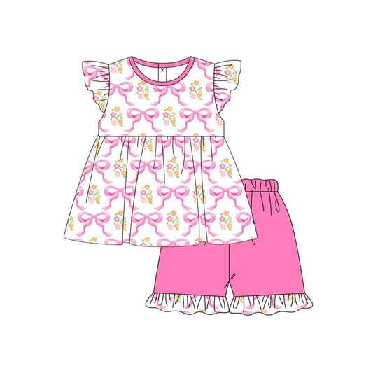 pre order pink bow ruffle shorts set