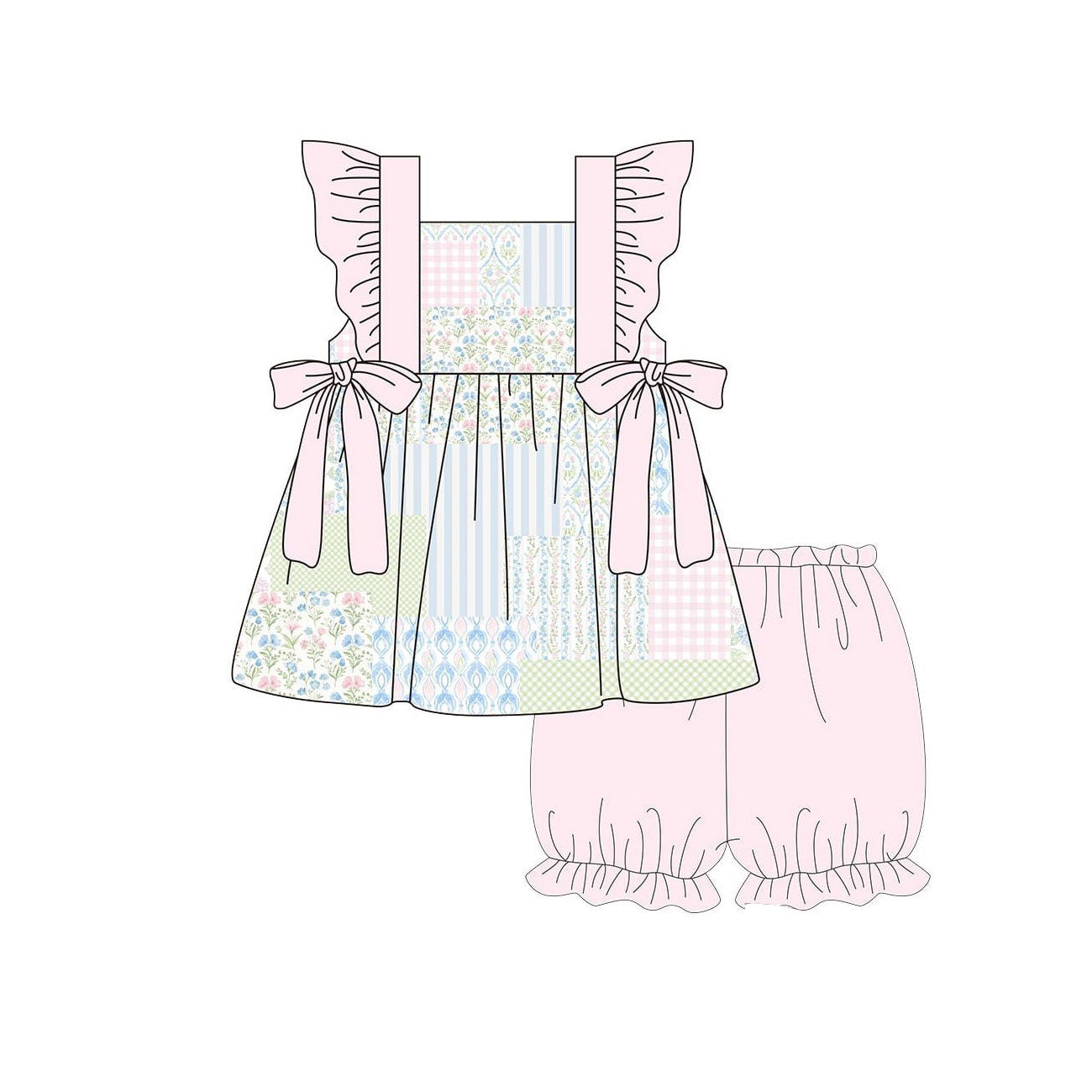 pre order pink patchwork bloomer set