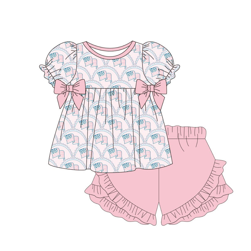 pre order pink usa flag shorts set