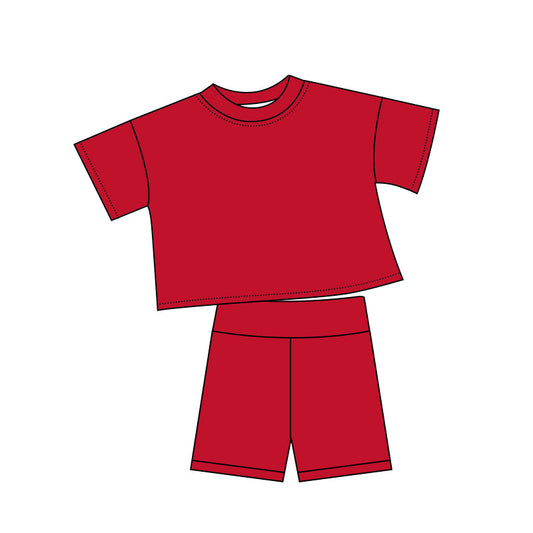 pre order solid red girl shorts set