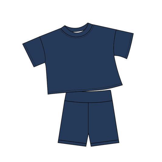 pre order solid navy girl shorts set