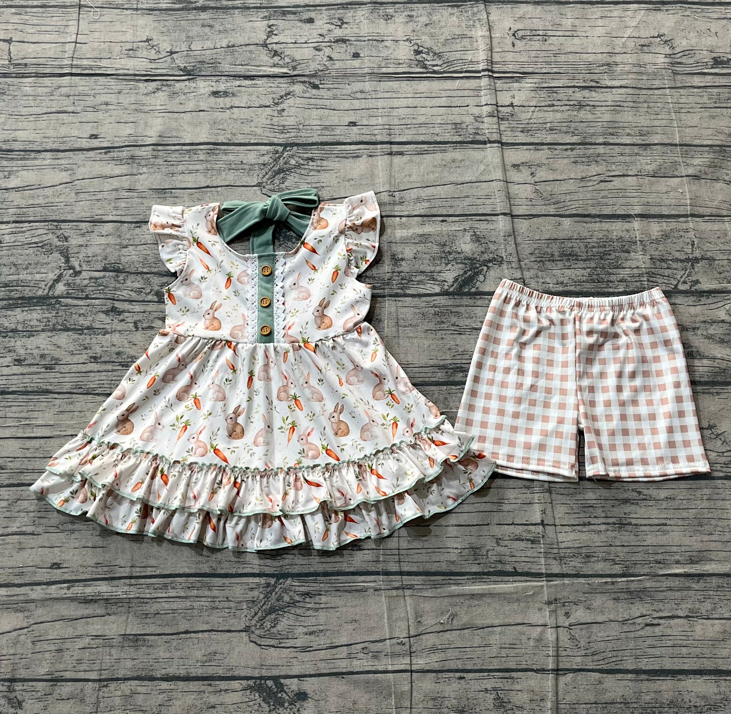 pre order rabbit and carrot easter girl shorts set