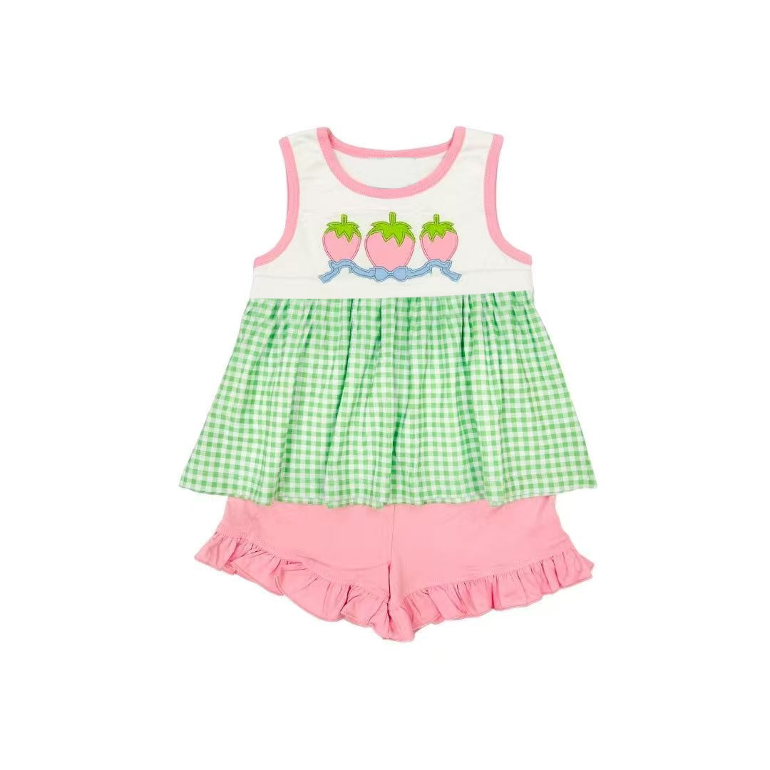 pre order pink strawberry girl shorts set