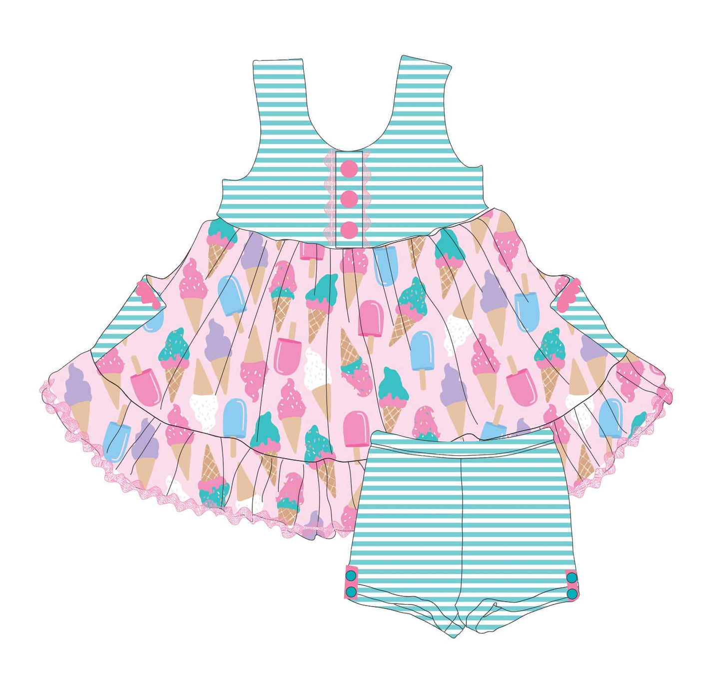pre order colorful ice-cream tank shorts set