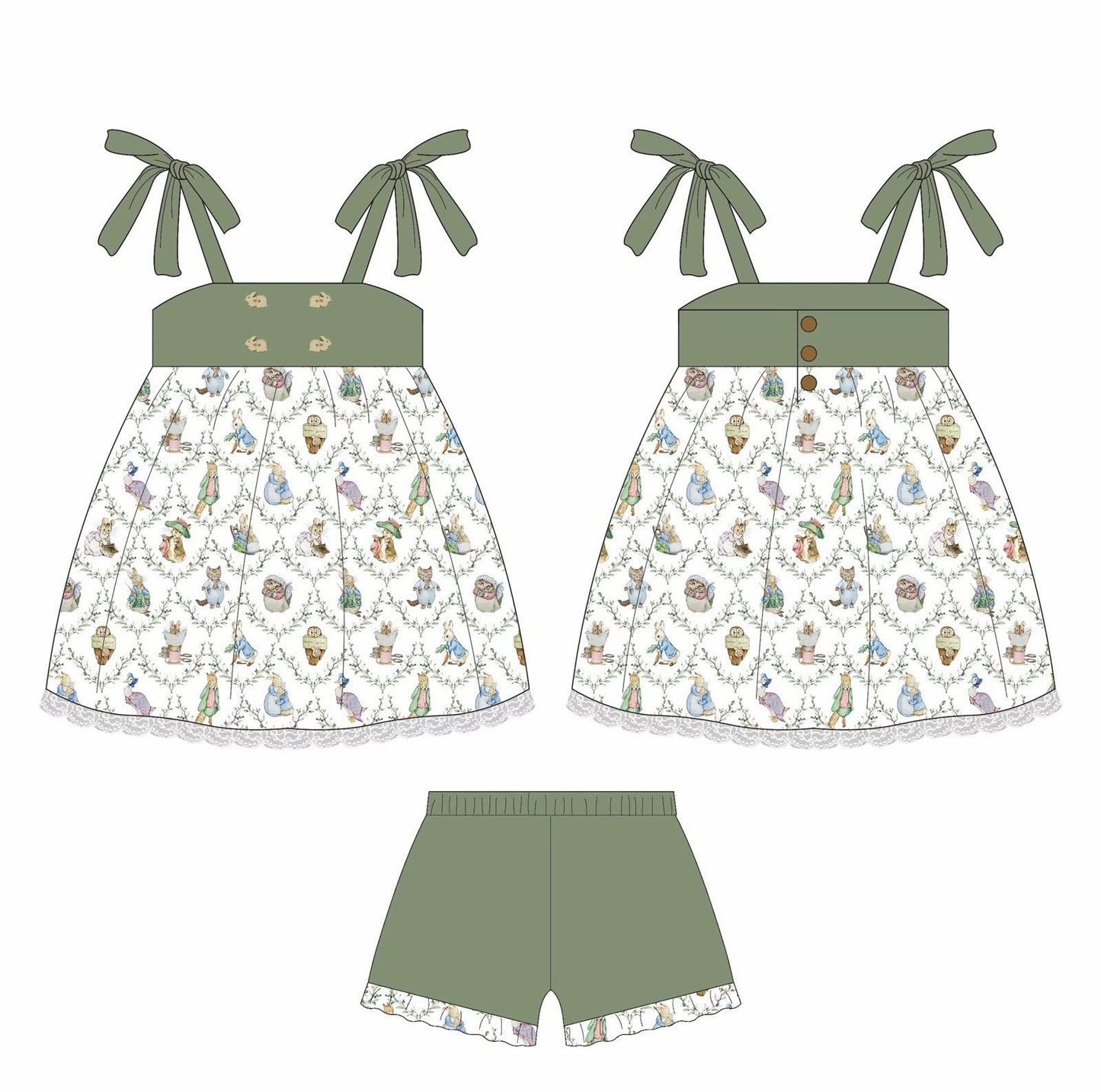 pre order rabbit suspender shorts set
