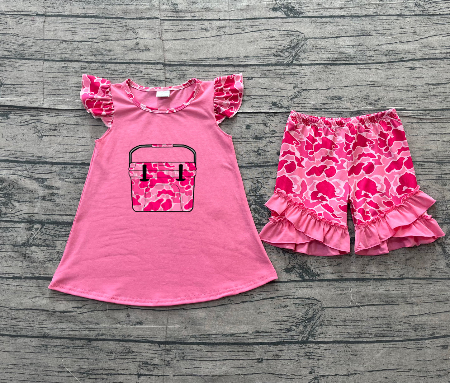 pre order camo cooler girl shorts set (do embroidery)