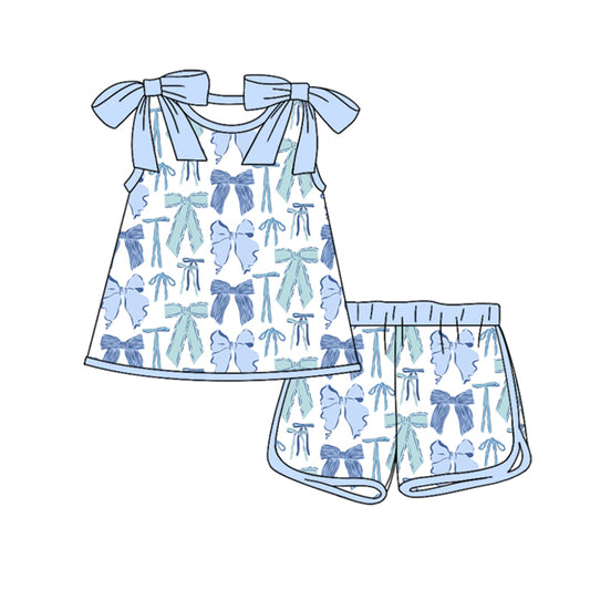 pre order blue coquette strap shorts set