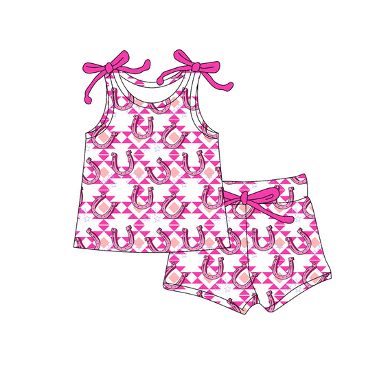 pre order pink rodeo cowgirl strap shorts set