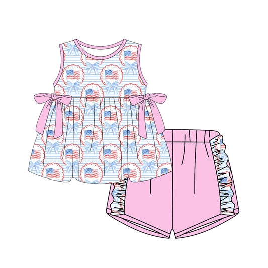 pre order USA flag and bow shorts set