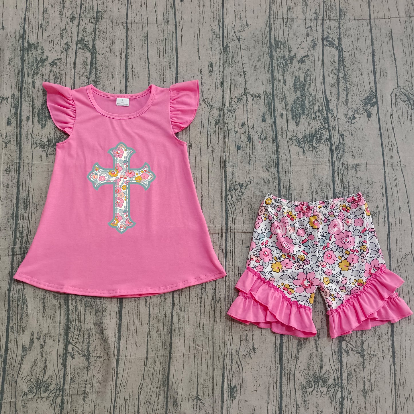pre order floral cross baby girl easter shorts set (do embroidery)