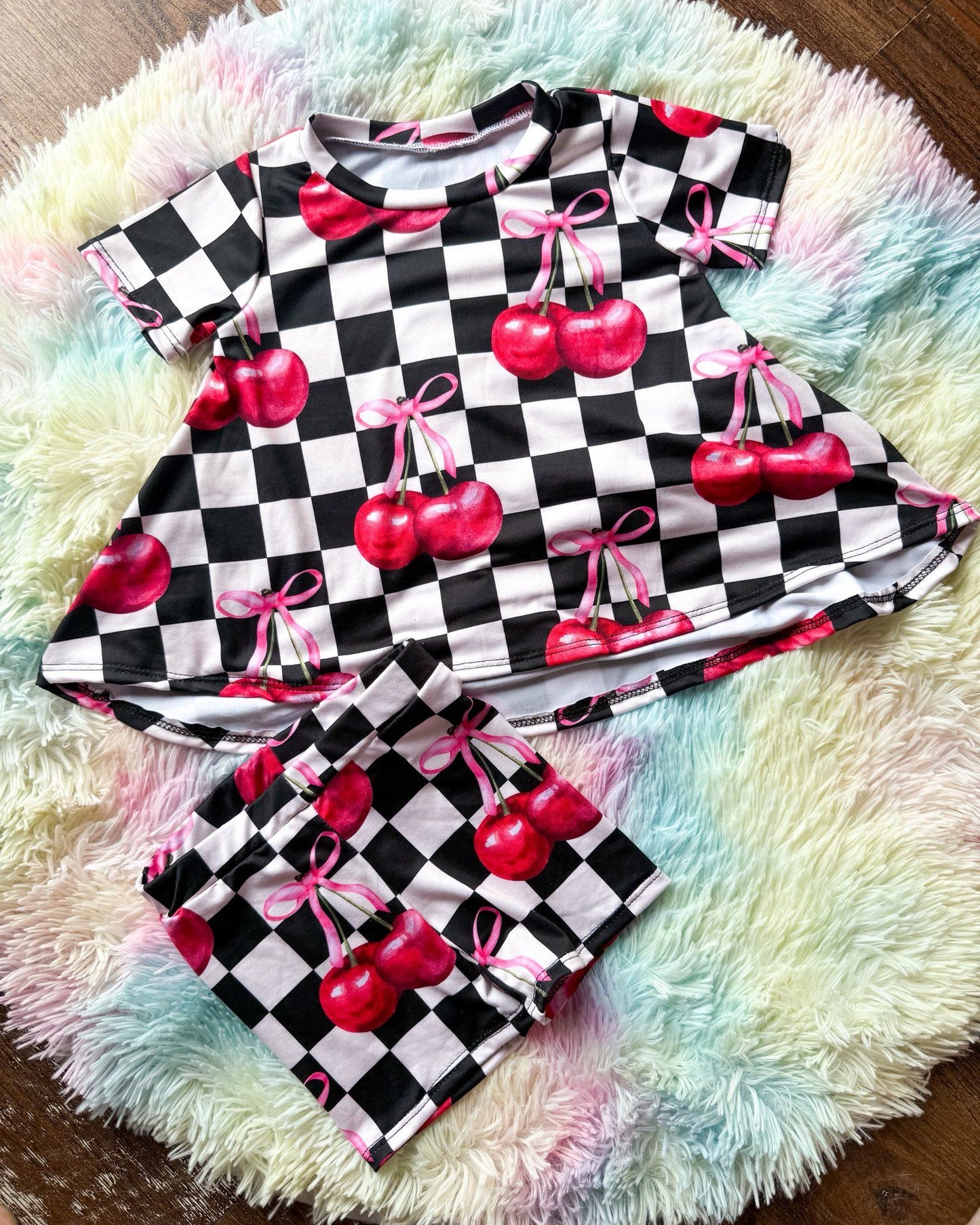 pre order checkered berry girl shorts set