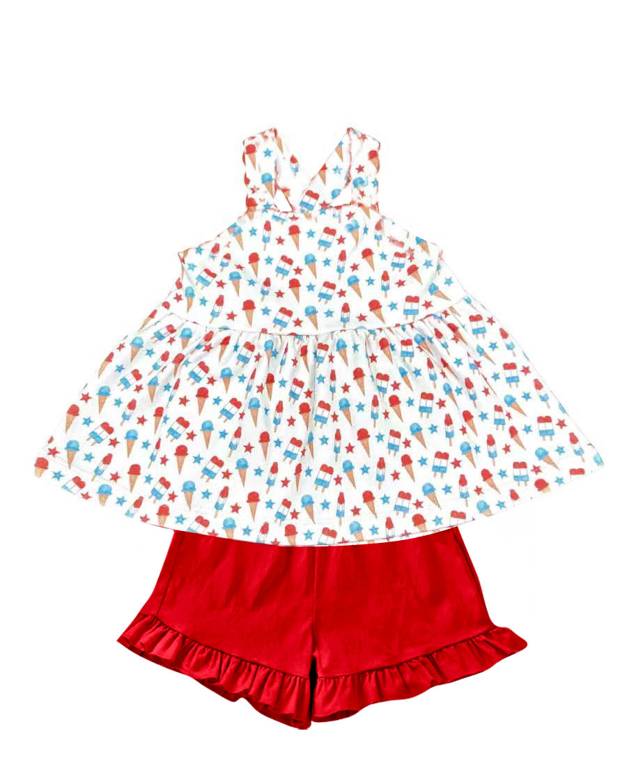 pre order 4th of July popsicle girl shorts set