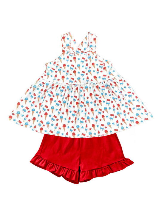 pre order 4th of July popsicle girl shorts set