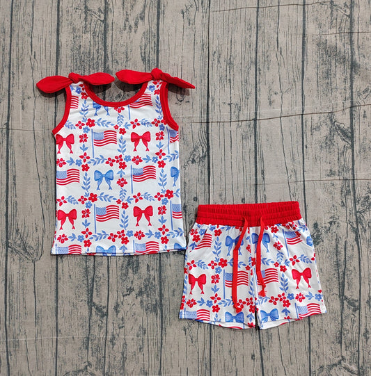 pre order red white blue bow usa flag 4th of july shorts set