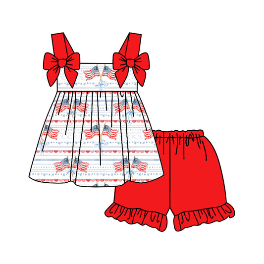 pre order USA flag red strap shorts set