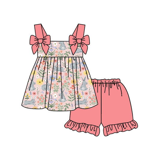 pre order rabbit and flower easter girl shorts set