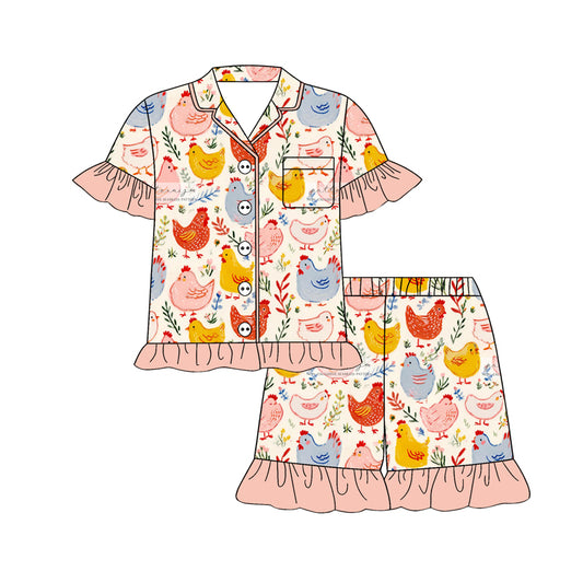 pre order chicken button down shorts pajama set