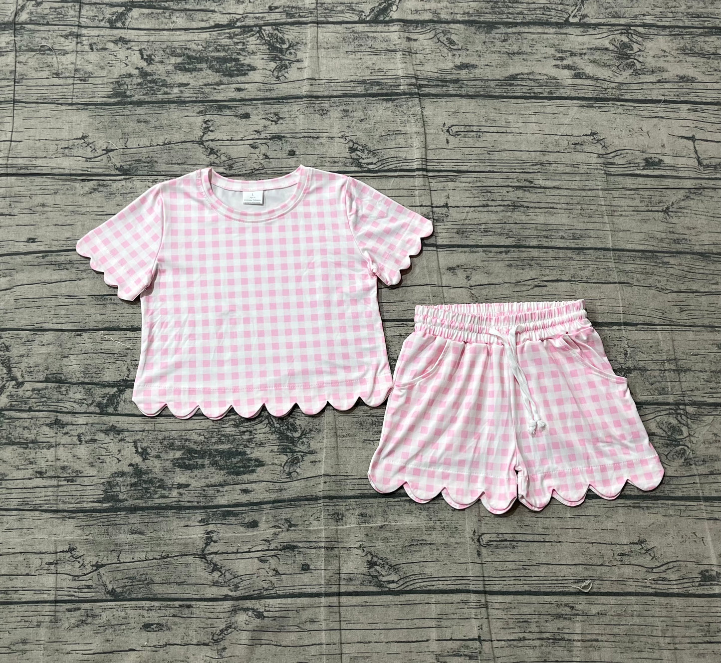pre order short sleeve gingham scalloped set